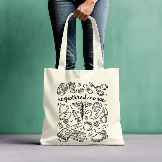 Registered Nurse Doodle Tote Bag, Nurses Doodle Tote, Nurse Insprired Tote Bag, Gifts For Nurses