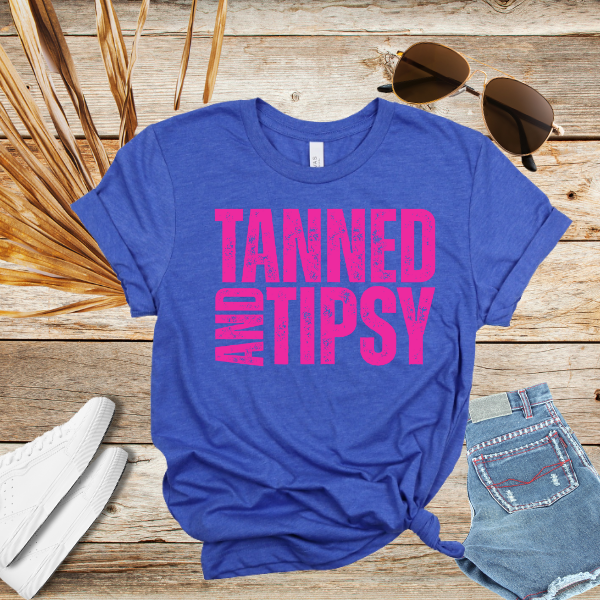 Tanned and Tipsy T-Shirt β Funny Summer Graphic Tee for Beach Days, Lake Life & Vacay Vibes
