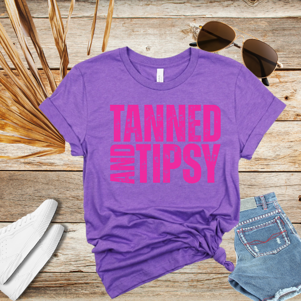 Tanned and Tipsy T-Shirt β Funny Summer Graphic Tee for Beach Days, Lake Life & Vacay Vibes