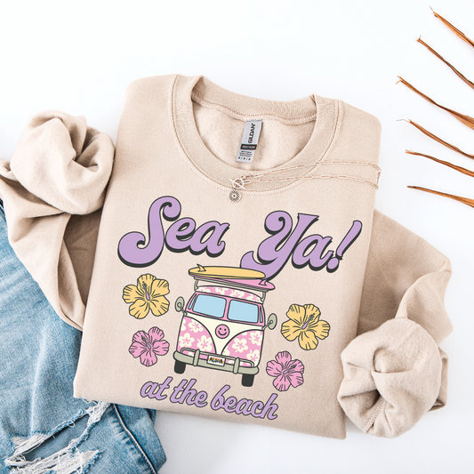 Sea Ya at The Beach! 🌺 Womens Summer Crew neck sweatshirt