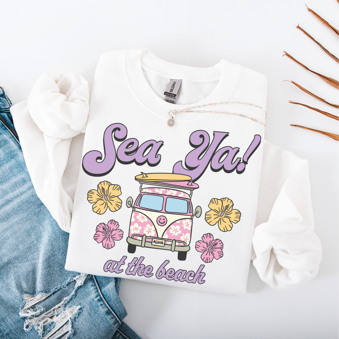 Sea Ya at The Beach! 🌺 Womens Summer Crew neck sweatshirt