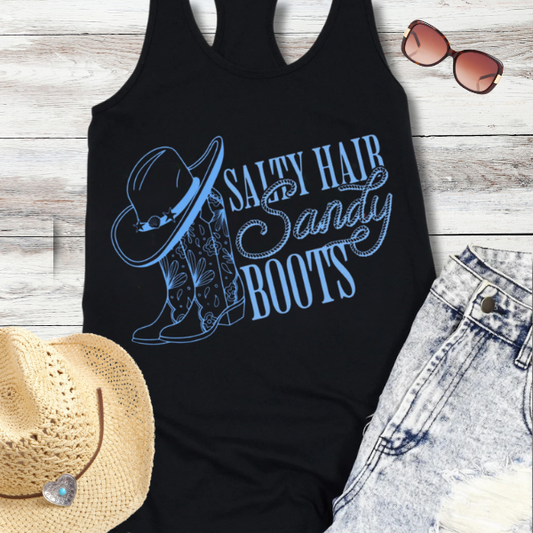 Salty Hair, Sandy Boots Western Style Womens Summer Tank Top