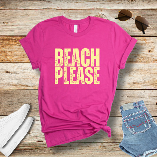 Beach Please Womens T-Shirt – Fun Summer Graphic Tee for Beach Days, Girls Trips & Poolside Vibes