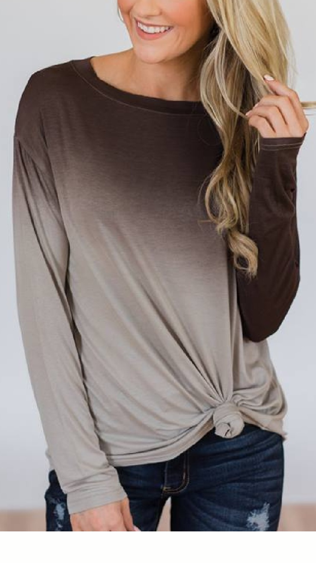 Brown Gradient round neck loose fit casual top