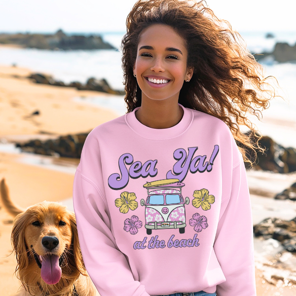 Sea Ya at The Beach! 🌺 Womens Summer Crew neck sweatshirt