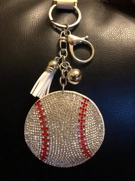 Rhinestone baseball keychain or bag charm
