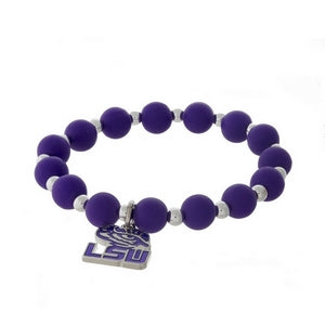Louisiana State University, LSU beaded stretch bracelet