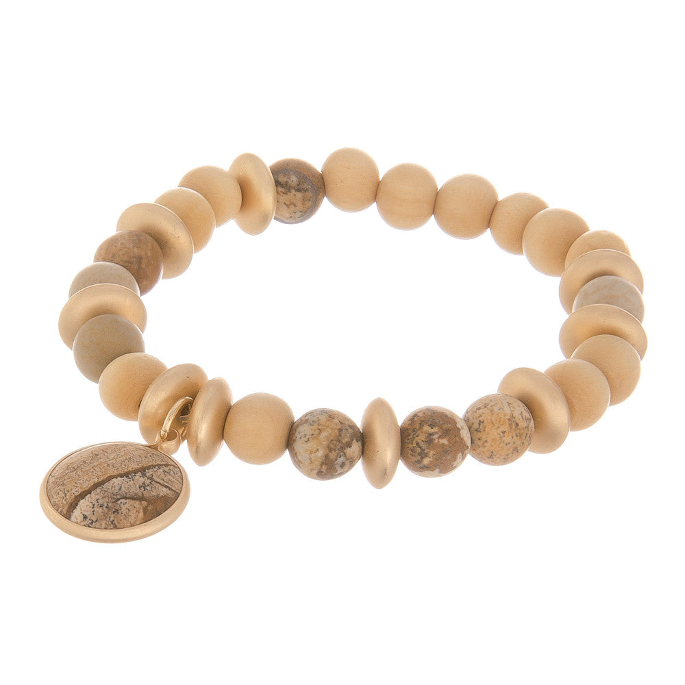Jasper Color Natural Stone stretch wood bead bracelet