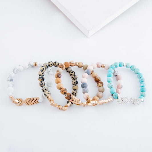 Turquoise Semi Precious Stone Beaded Arrow Stretch Bracelet