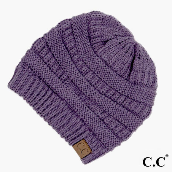 Violet Solid Ribbed Beanie 