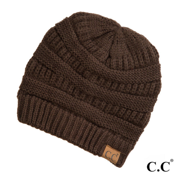Brown Solid Ribbed Beanie 