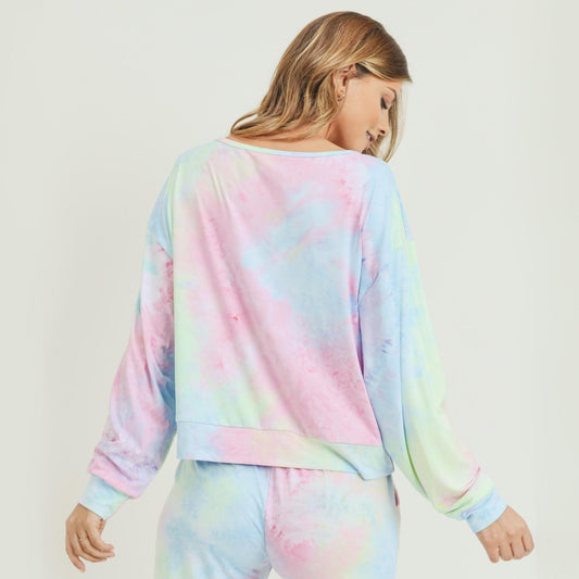 Tie-Dye Long Sleeve Shirt Aqua and Yellow