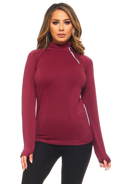 Curve Hugging Sporty Burgundy Pullover Jacket