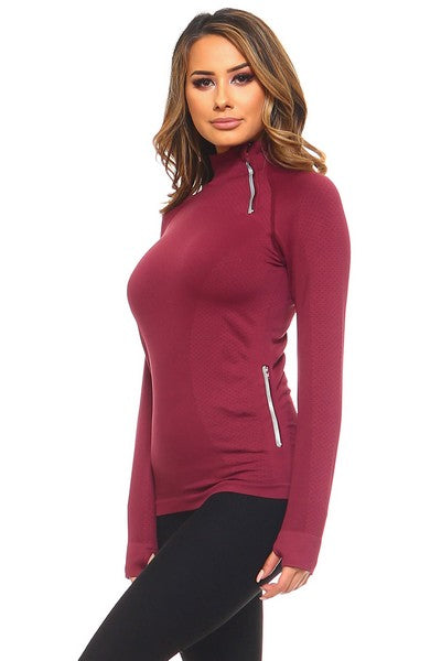 Curve Hugging Sporty Burgundy Pullover Jacket