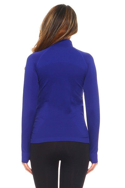Sporty Blue Curve Hugging Pullover Jacket