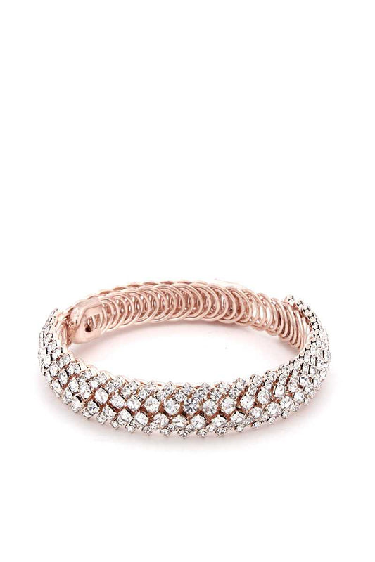 Beautiful Flexible Rhinestone Metal Bracelet with Rose Gold Band