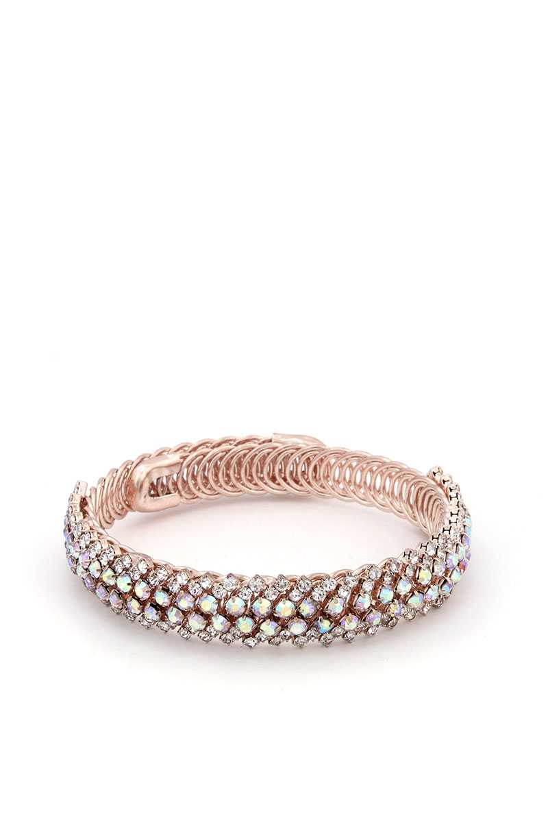 Beautiful Flexible Rhinestone Metal Bracelet with Rose Gold Band