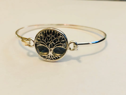 Tree of life silver tone metal bracelet
