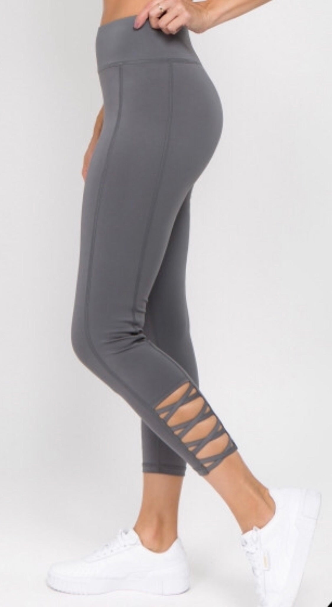 Charcoal Criss Cross High Rise Style Leggings