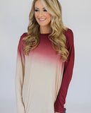 Red Gradient round neck loose fit casual top