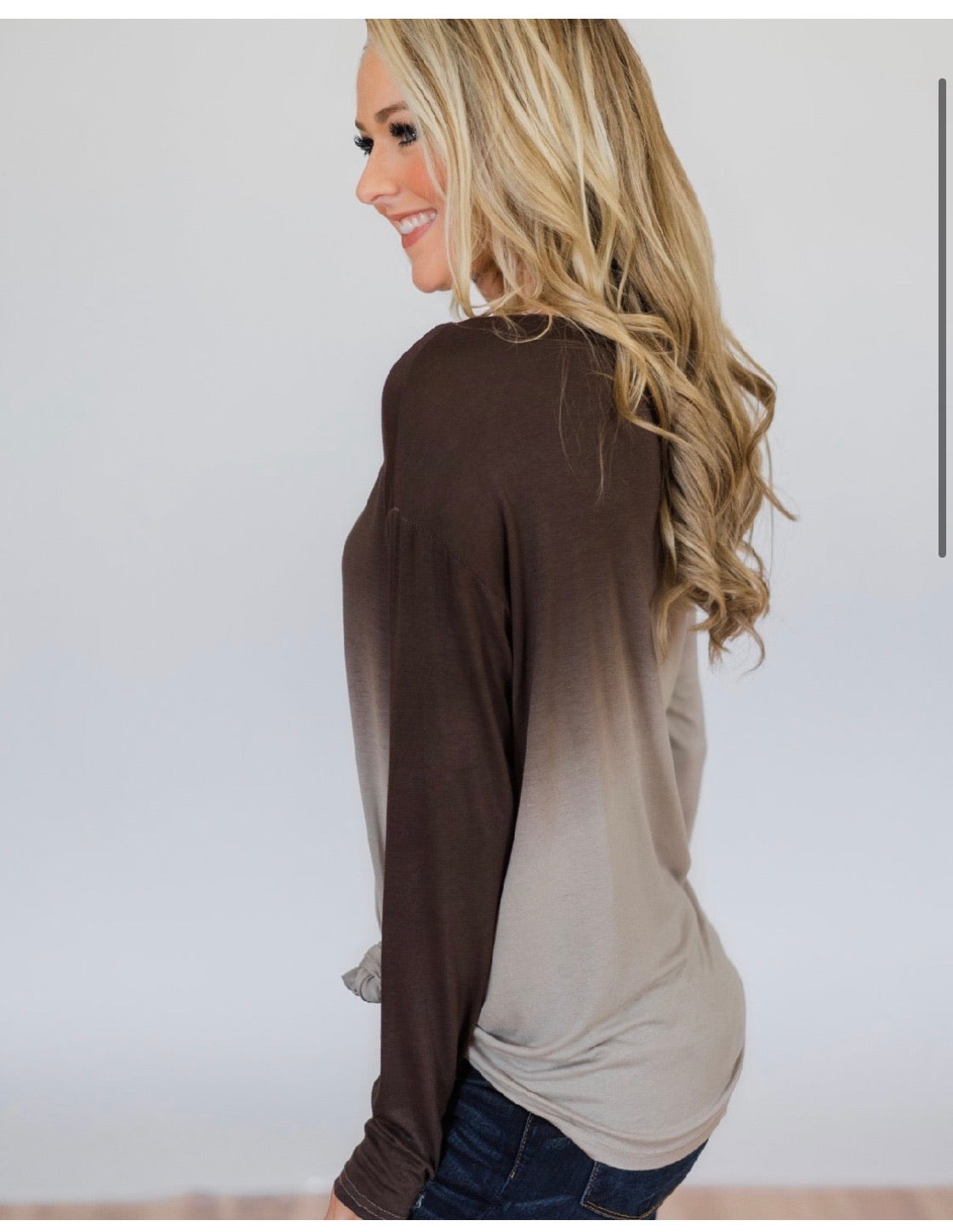 Brown Gradient round neck loose fit casual top
