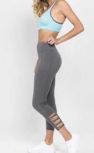 Charcoal Criss Cross High Rise Style Leggings