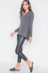 Charcoal Knit v-neck casual solid long sleeve sweater
