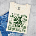 Camp More Worry Less Doodle Comfort Colors T-Shirt, Camping Tees, Camper Vibes T-Shirt, Trending Camping T-Shirt
