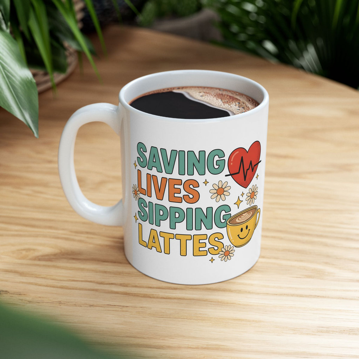 Saving Lives Sipping Lattes Mug | Coffee Nurse Medical Heartbeat Design | Gift for Nurses | Nurse Coffee Mug