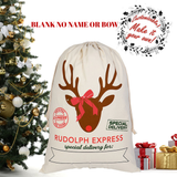 Personalized Santa Gift Bag Rudolph Express, Customized Christmas Gift Bag