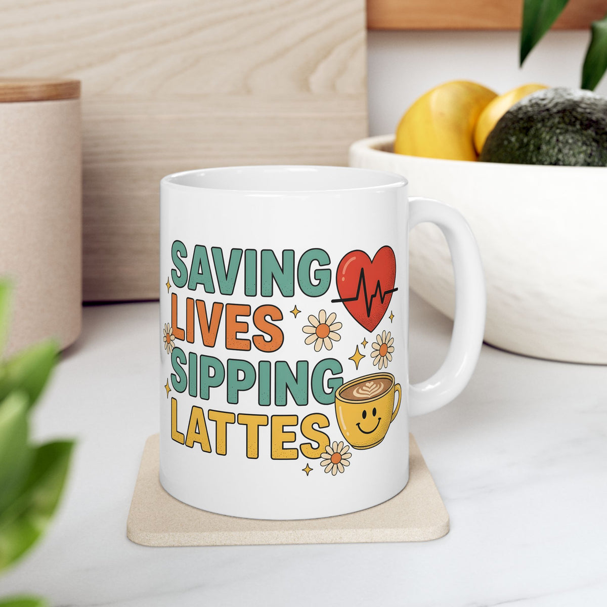Saving Lives Sipping Lattes Mug | Coffee Nurse Medical Heartbeat Design | Gift for Nurses | Nurse Coffee Mug