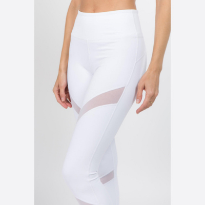 White - Mesh Panel Active Leggings