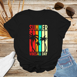 Summer Vibes All Day Unisex T-Shirt – Retro Sunset Palm Tree Graphic Tee for Beach, Vacay & Chill Days