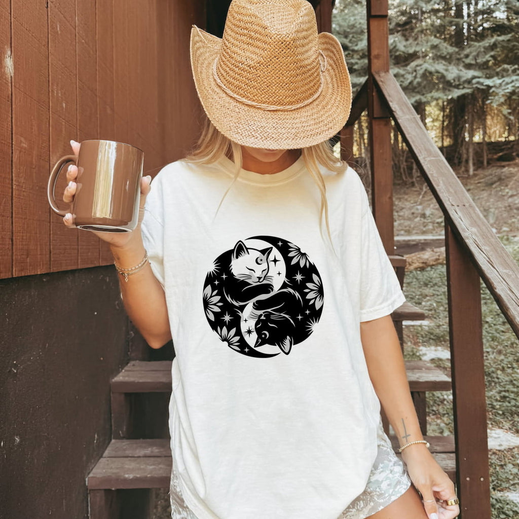 Yin Yang Felines Zodiac Cat T-Shirt