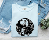 Yin Yang Felines Shirt Cat Zodiac Gift Women Tribal Tee Cat T-Shirt Cat Fan Kitty Tshirt Astrology Graphic Clean Lunar Tshirt