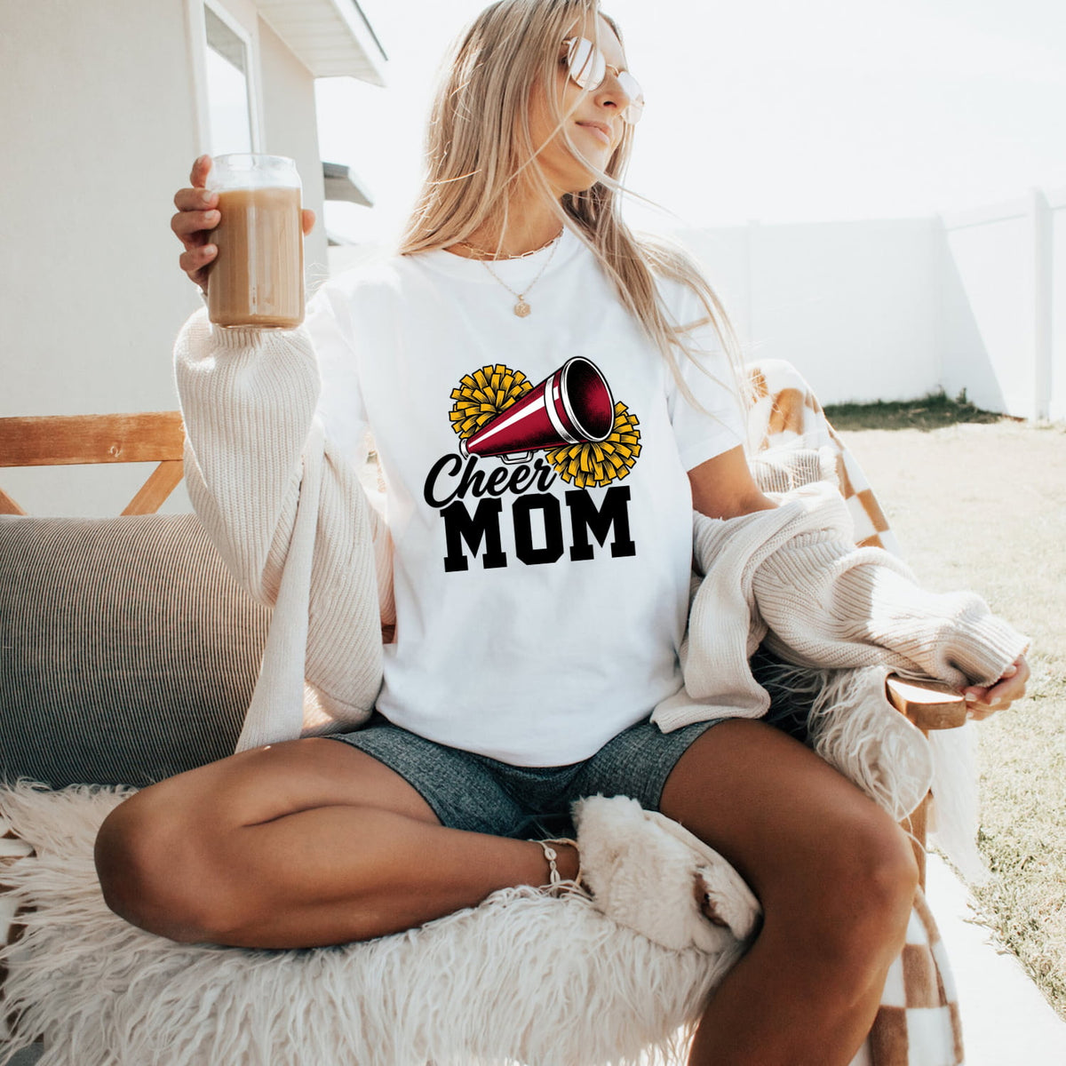 Cheer Megaphone Pom Poms Shirt | Comfort Colors Cheer MomTee | Megaphone T-Shirt Cheerleader Fan | Vintage Tshirt Cheer Graphic