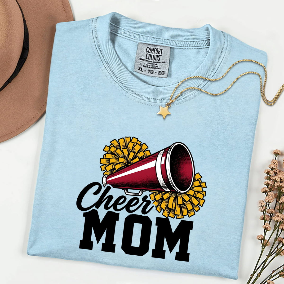 Cheer Megaphone Pom Poms Shirt | Comfort Colors Cheer MomTee | Megaphone T-Shirt Cheerleader Fan | Vintage Tshirt Cheer Graphic