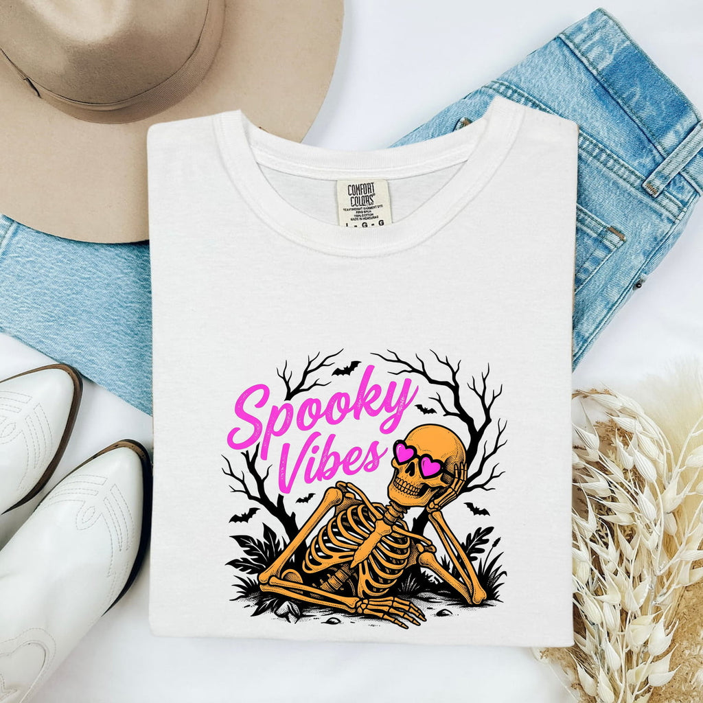 Spooky Vibes Halloween Horror Skeleton Tshirt For Women