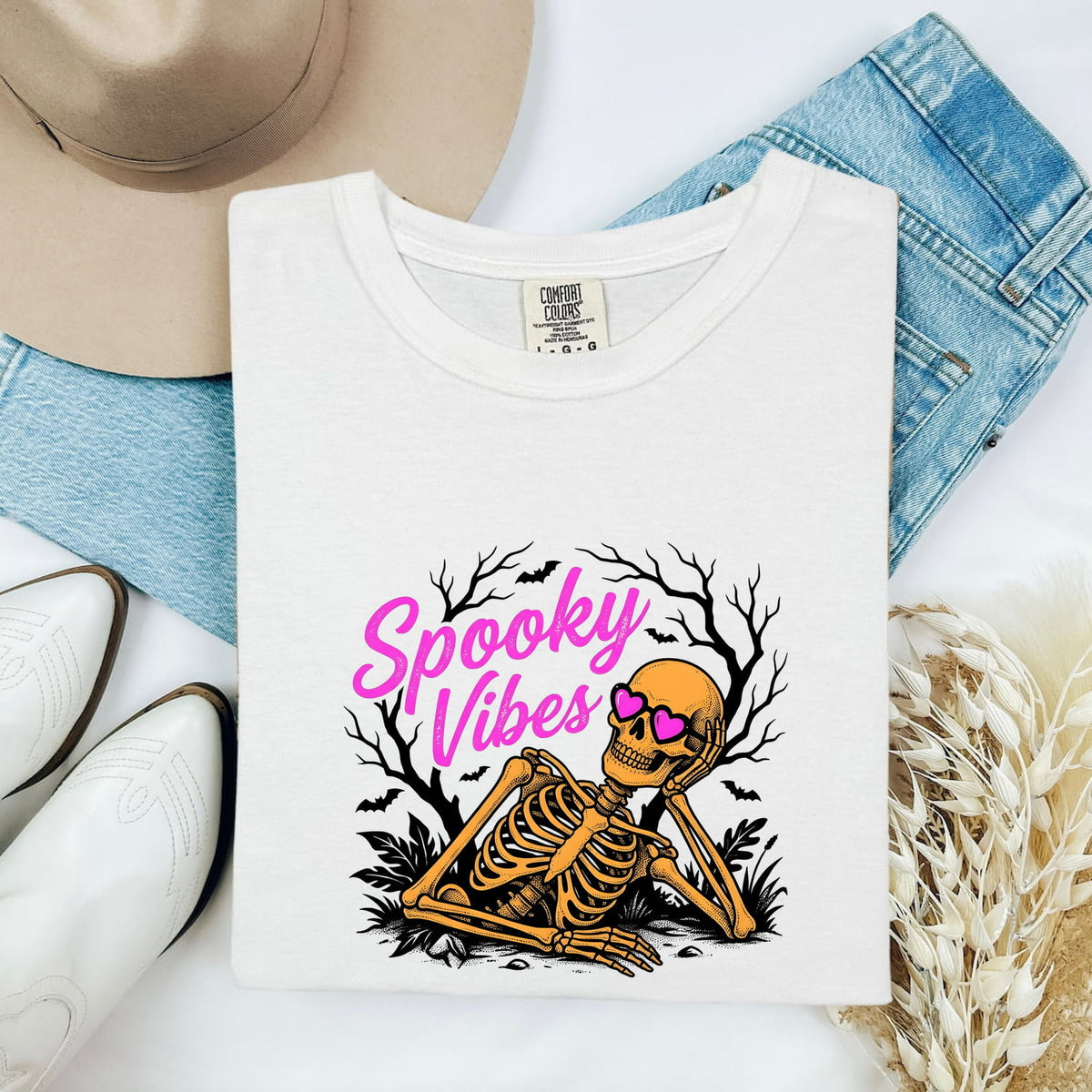 Spooky Vibes Halloween Horror Skeleton Tshirt For Women
