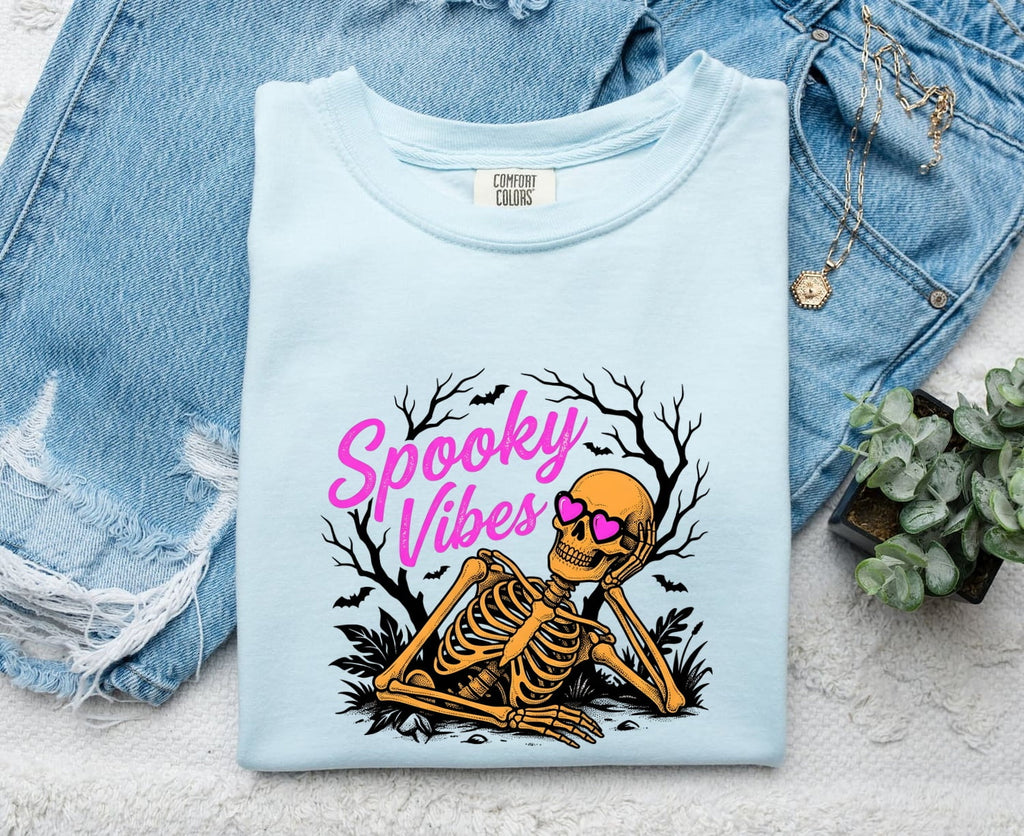 Spooky Vibes Halloween Horror Skeleton Tshirt For Women