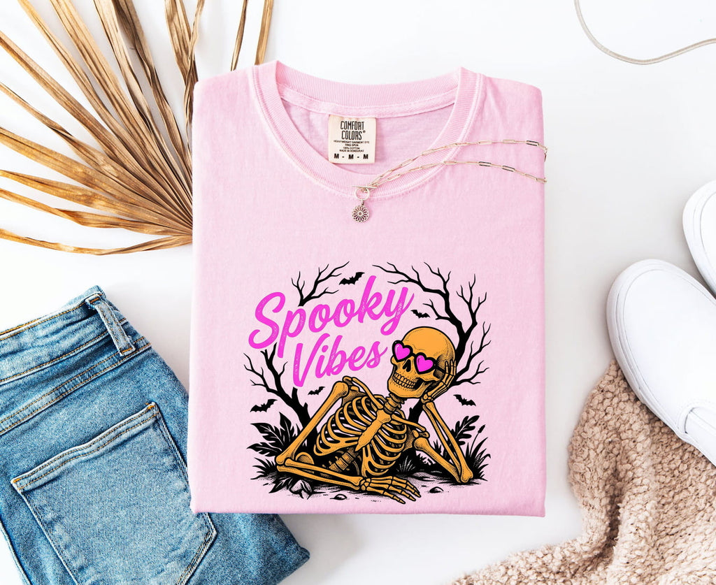 Spooky Vibes Halloween Horror Skeleton Tshirt For Women