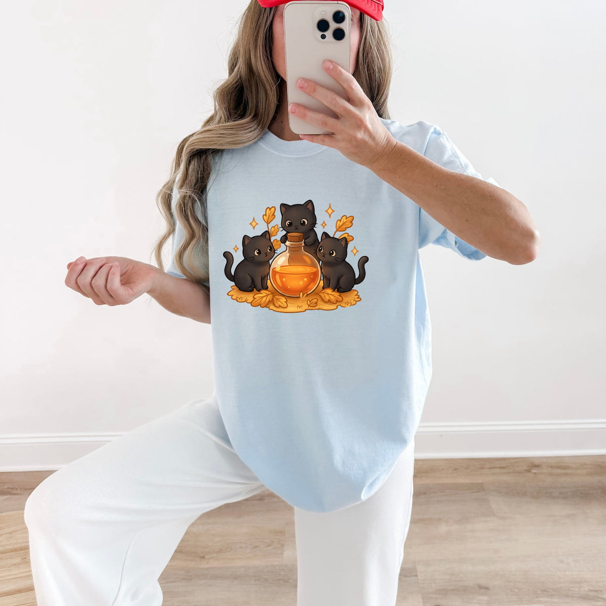 Black Cats Shirt Halloween Magic Gift Women Cute Tee Cat T-Shirt Horror Fan Kawaii Tshirt Spell Graphic Comic Potion Bottle Tshirt