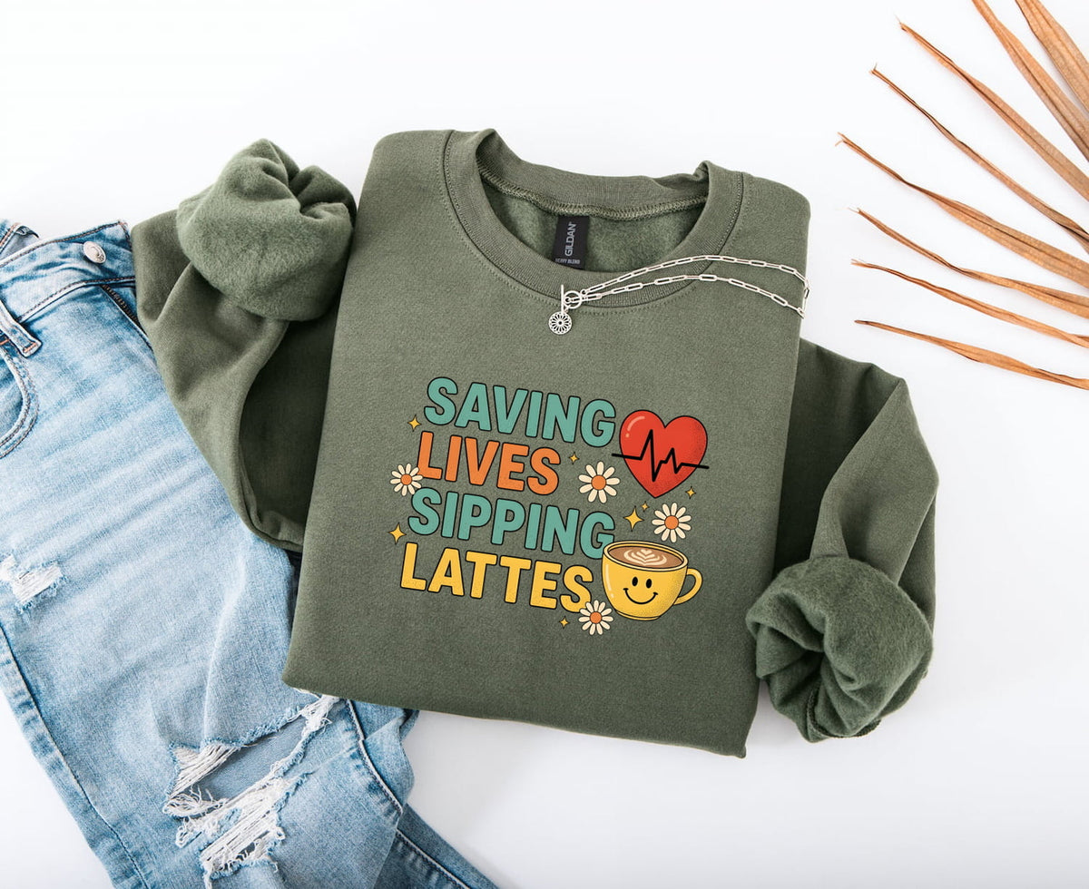 Coffee Mug Sweatshirt Nurses Espresso Gift Nurse Enthusiast Sipping Lattes