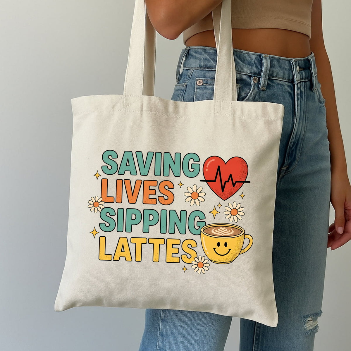 Nurses Coffee Mug Tote Bag Saving Lives Sipping Lattes | Gifts For Nurses