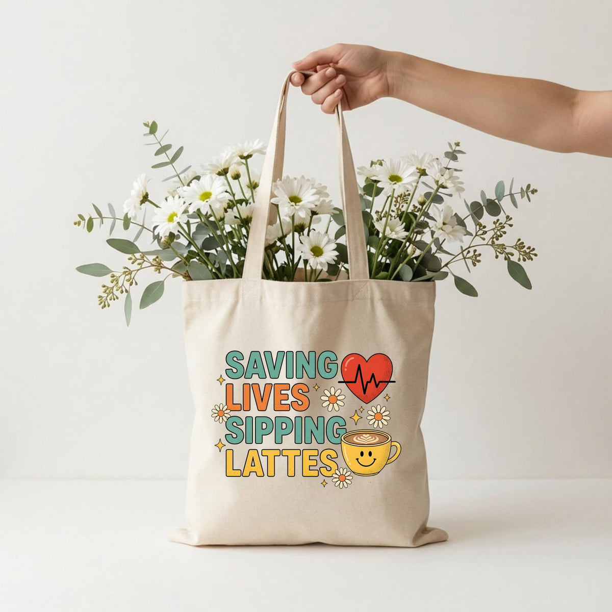 Nurses Coffee Mug Tote Bag Saving Lives Sipping Lattes | Gifts For Nurses