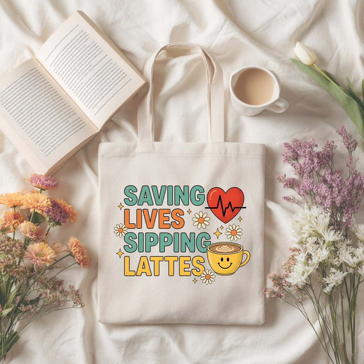 Nurses Coffee Mug Tote Bag Saving Lives Sipping Lattes | Gifts For Nurses