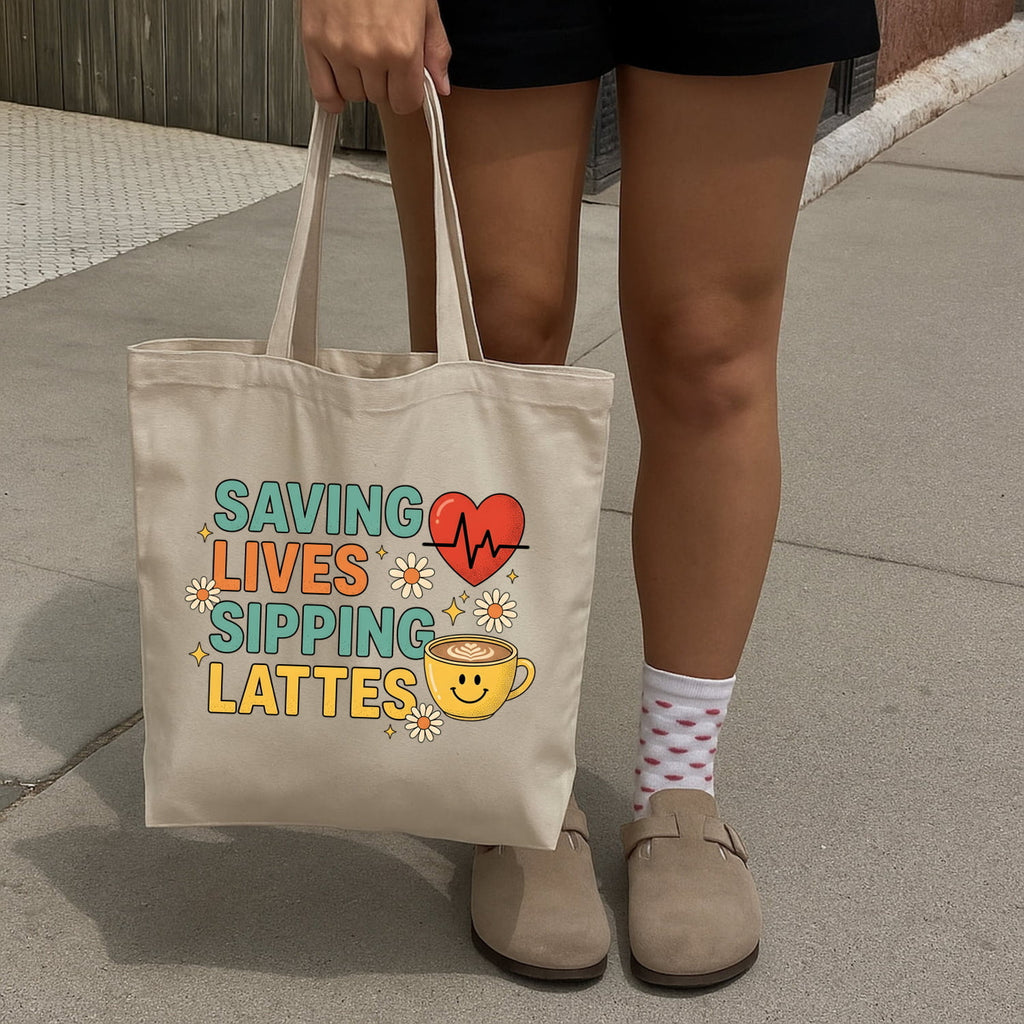Nurses Coffee Mug Tote Bag Saving Lives Sipping Lattes | Gifts For Nurses