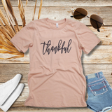 Peach Color "Thankful"  short sleeve graphic tee