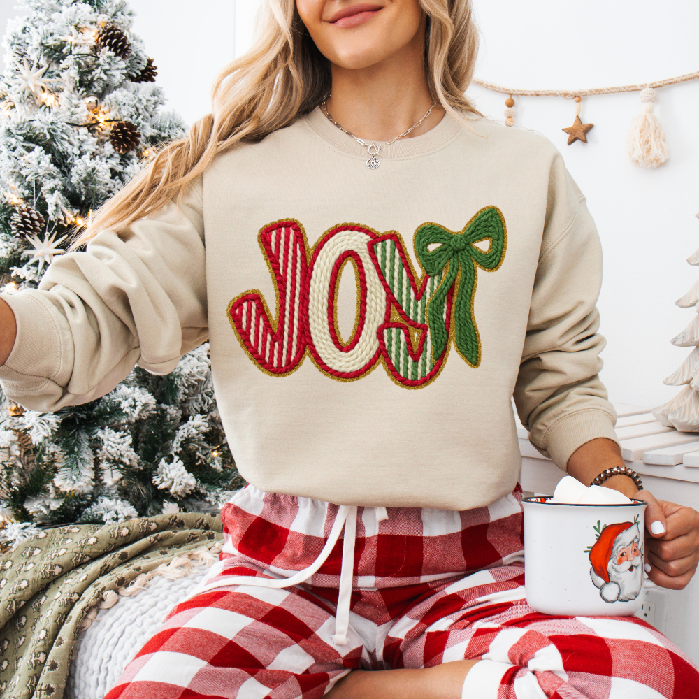 Joy Holiday Long Sleeve T-shirt  Faux Yarn Design