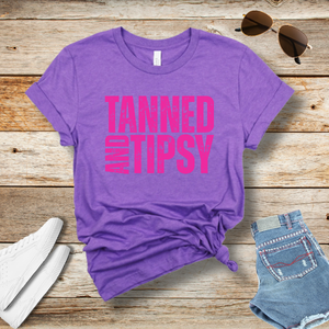 Tanned and Tipsy T-Shirt – Funny Summer Graphic Tee for Beach Days, Lake Life & Vacay Vibes